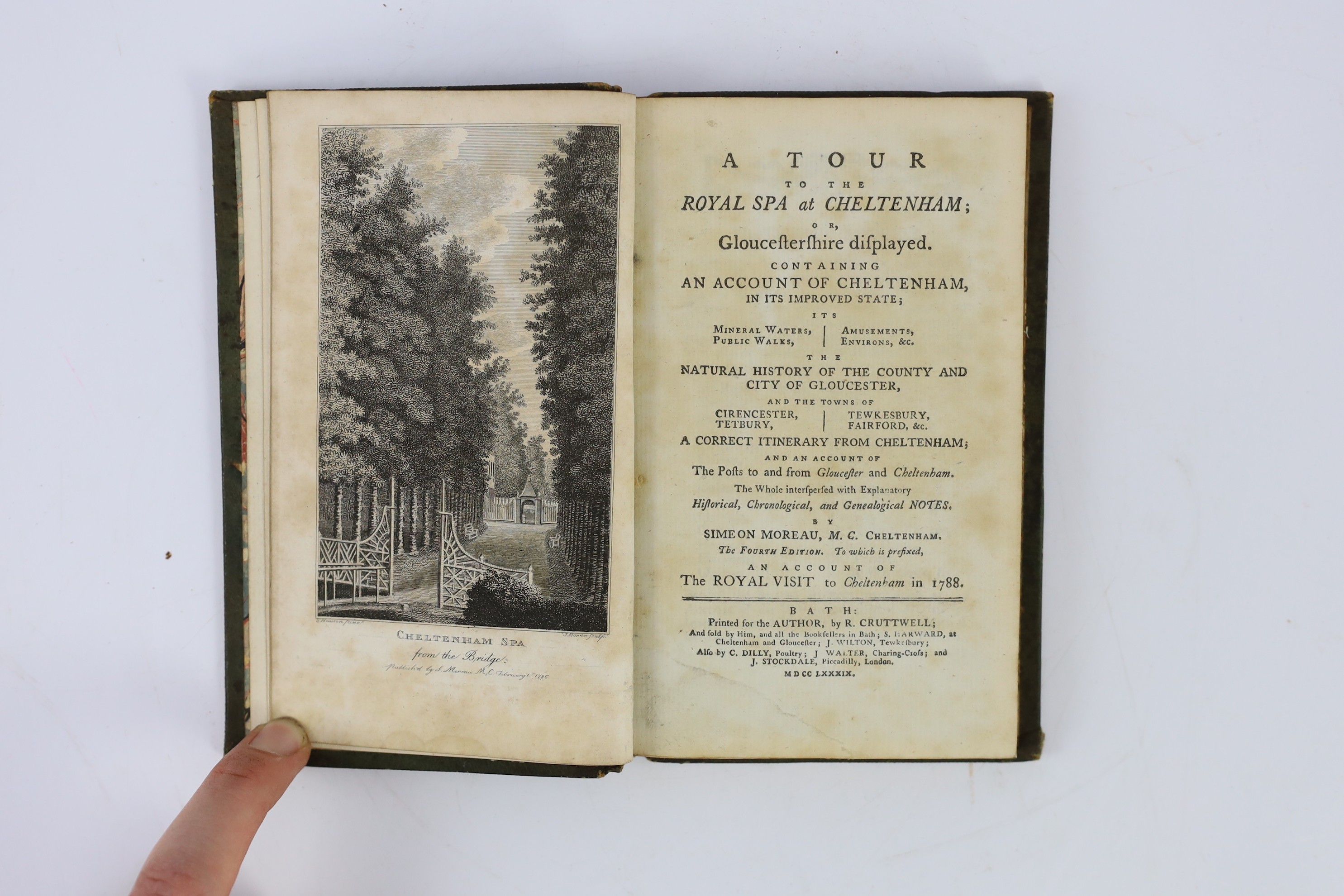 GLOUCS: The New Guide to Cheltenham...the Virtues and Qualities of its Mineral Waters...together with a Sketch of the Surrounding Country... folded map and 4 plates (2 folded); contemp. half calf and marbled boards, 12mo